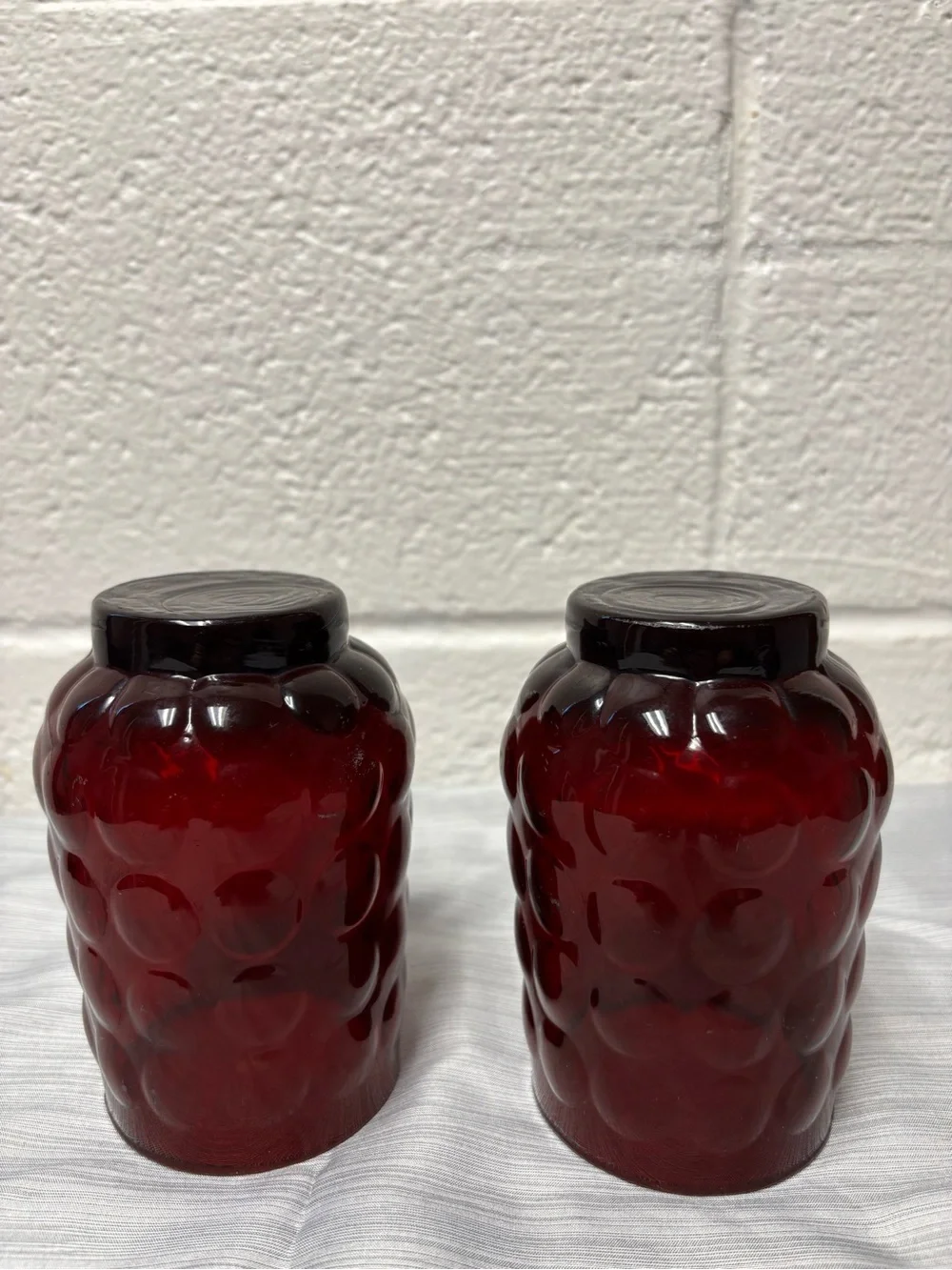 Vintage Ruby Red Bubble Glass Tumblers Set of 2 Mid Century Retro Drinkware